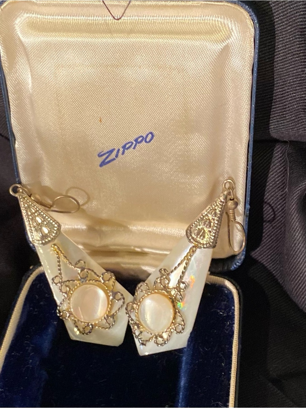 Gold Filigree Mother-of-Pearl Drop Earrings
